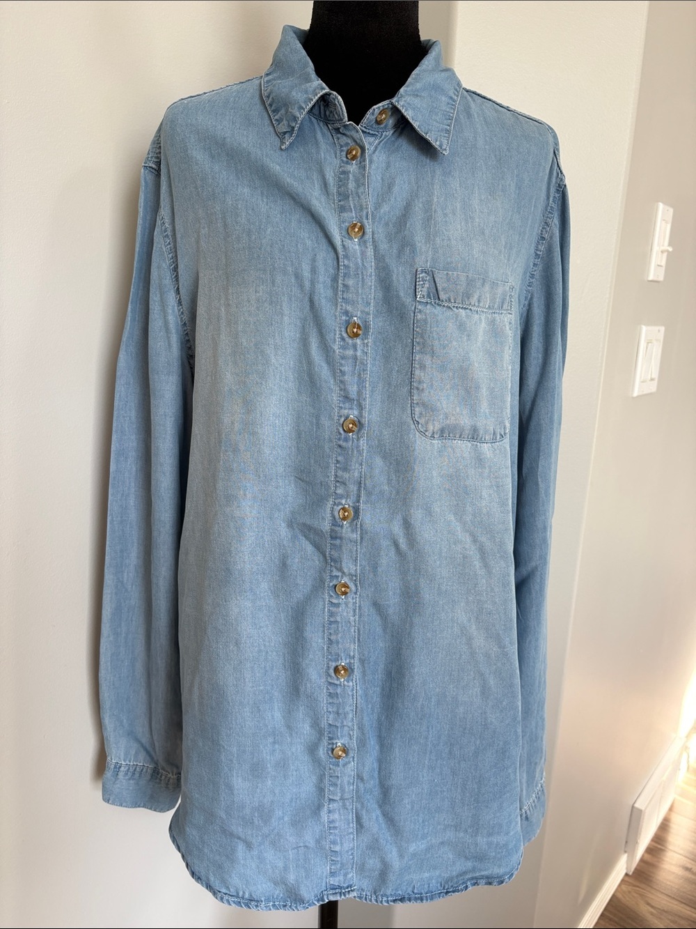 Light Wash Denim Button-Front Shirt